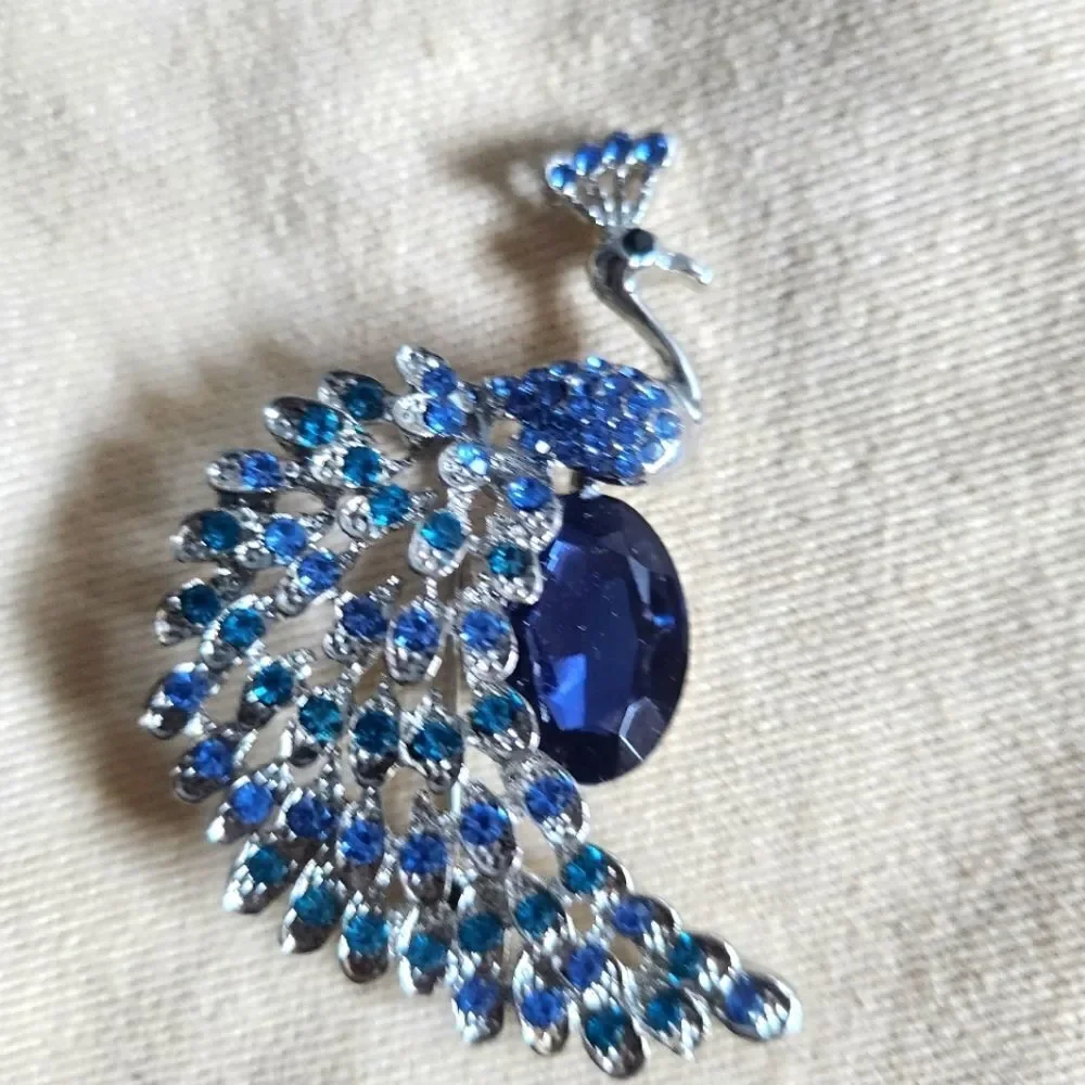 Elegant Blue Peacock Brooch