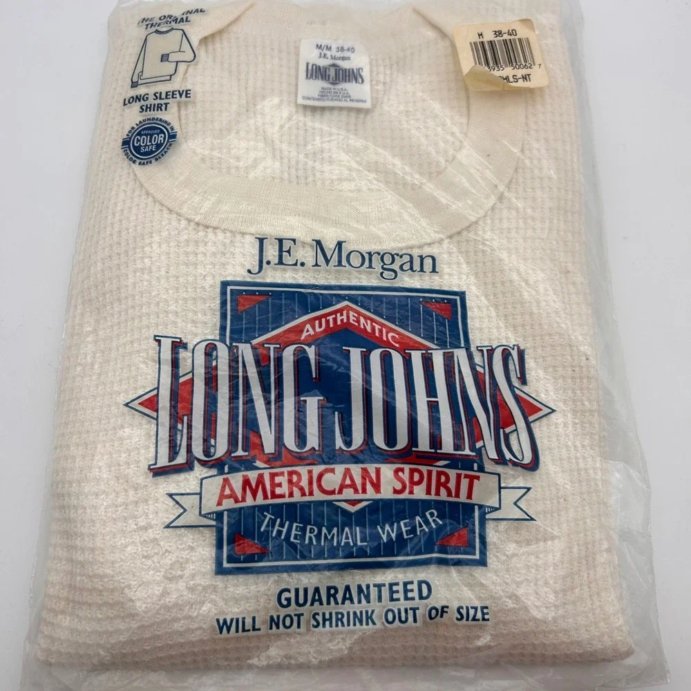 Vintage JE Morgan American Spirit Thermal Shirt Mens Medium White WaffleKnit USA