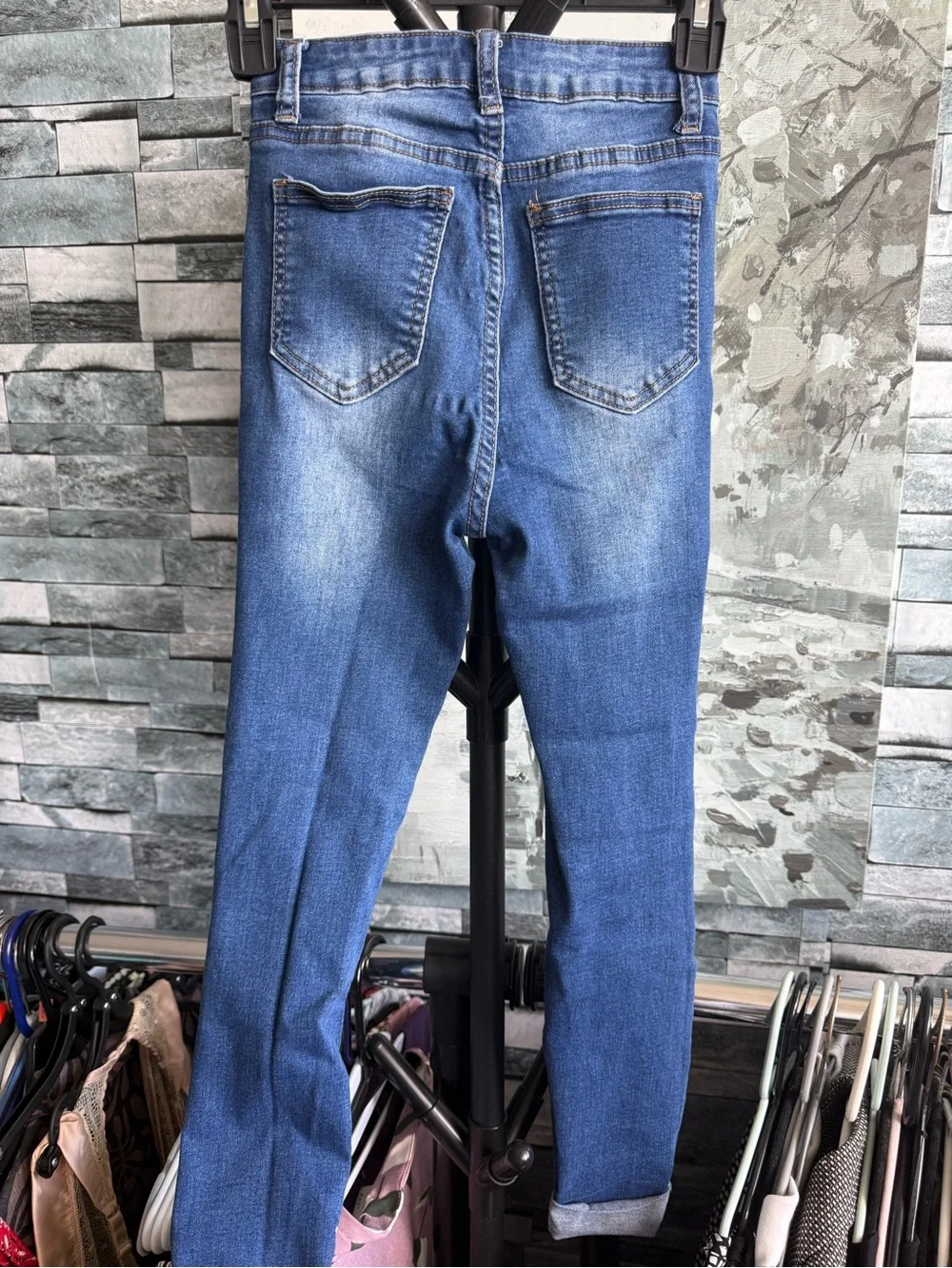 SHEIN Distressed Dark Blue Kids Skinny Jeans