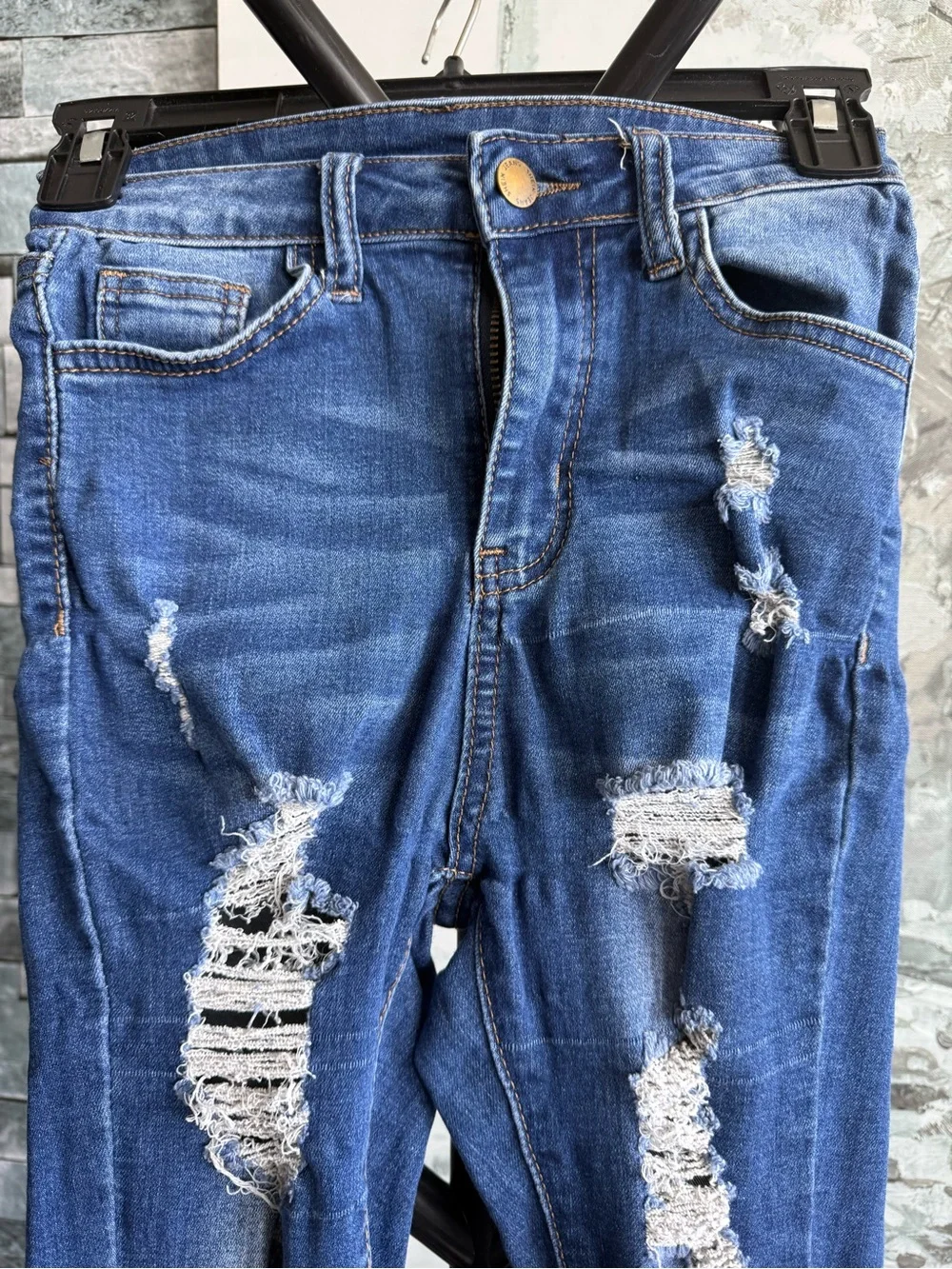 SHEIN Distressed Dark Blue Kids Skinny Jeans