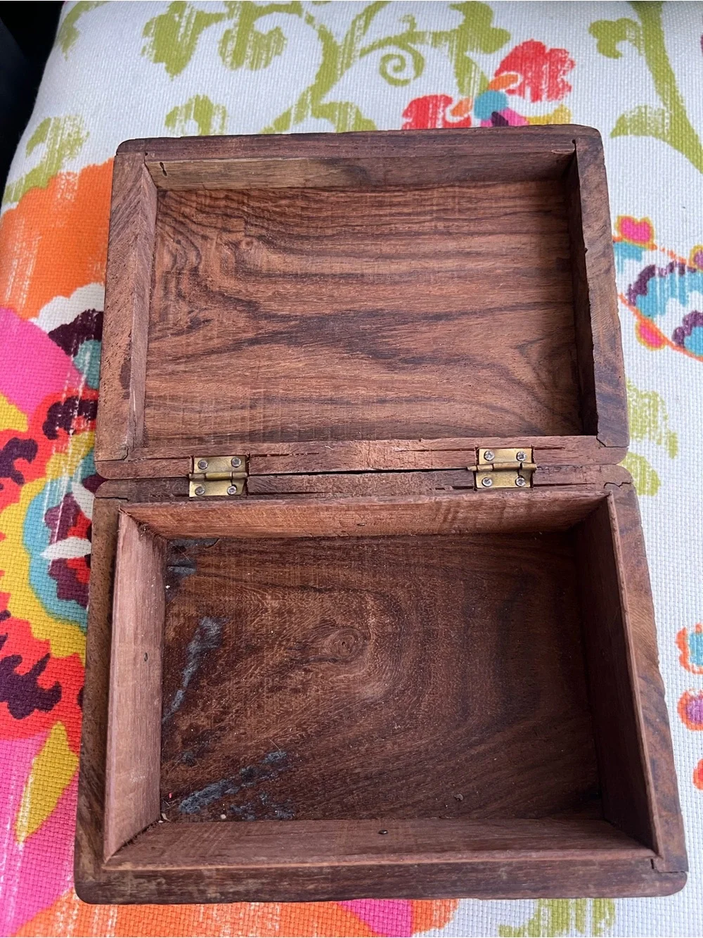 Vintage Hand Carved Indian Sheesham Wood Trinket Jewelry Box Floral Keepsake