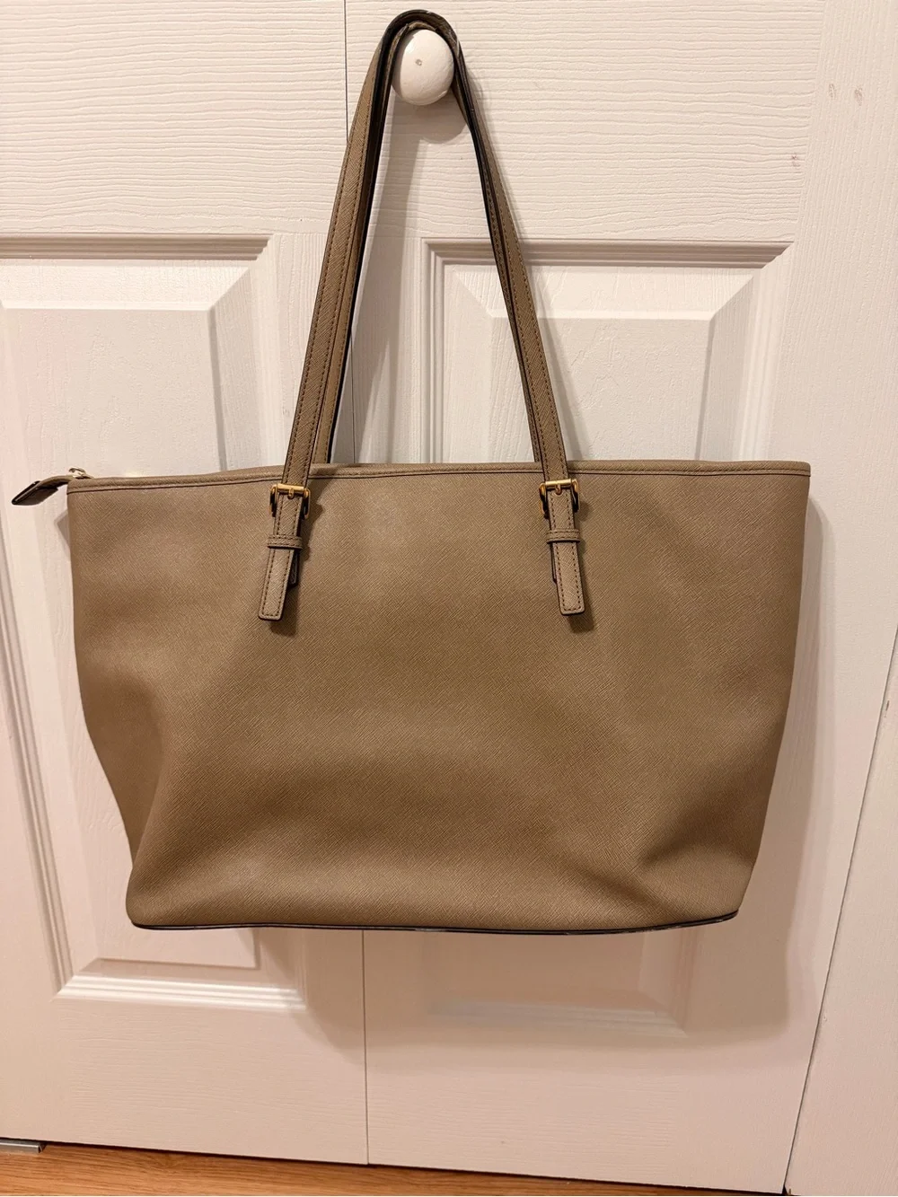 Michael Kors Beige Taupe Saffiano Leather Tote with Gold Hardware
