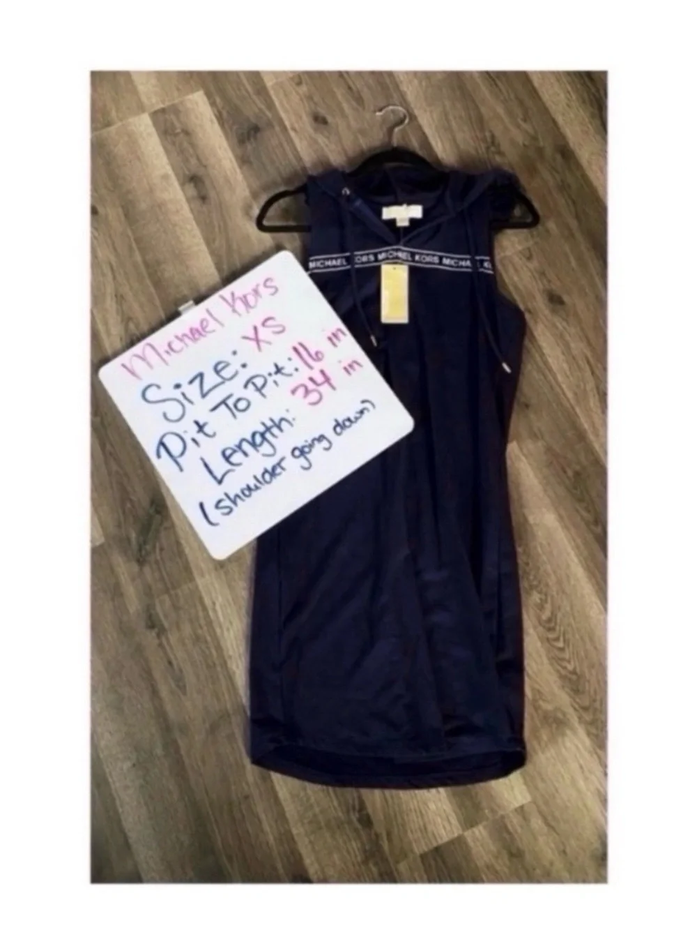 MICHAEL KORS Navy Hooded MK Logo Dress Size Small New!