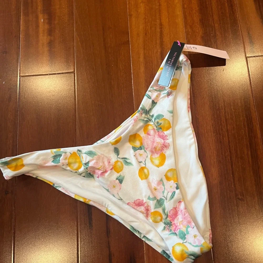 VS Swim Lemon Bikini Bottom Victoria's Secret Pink Floral Fruit Hi Cut New Sz S‎