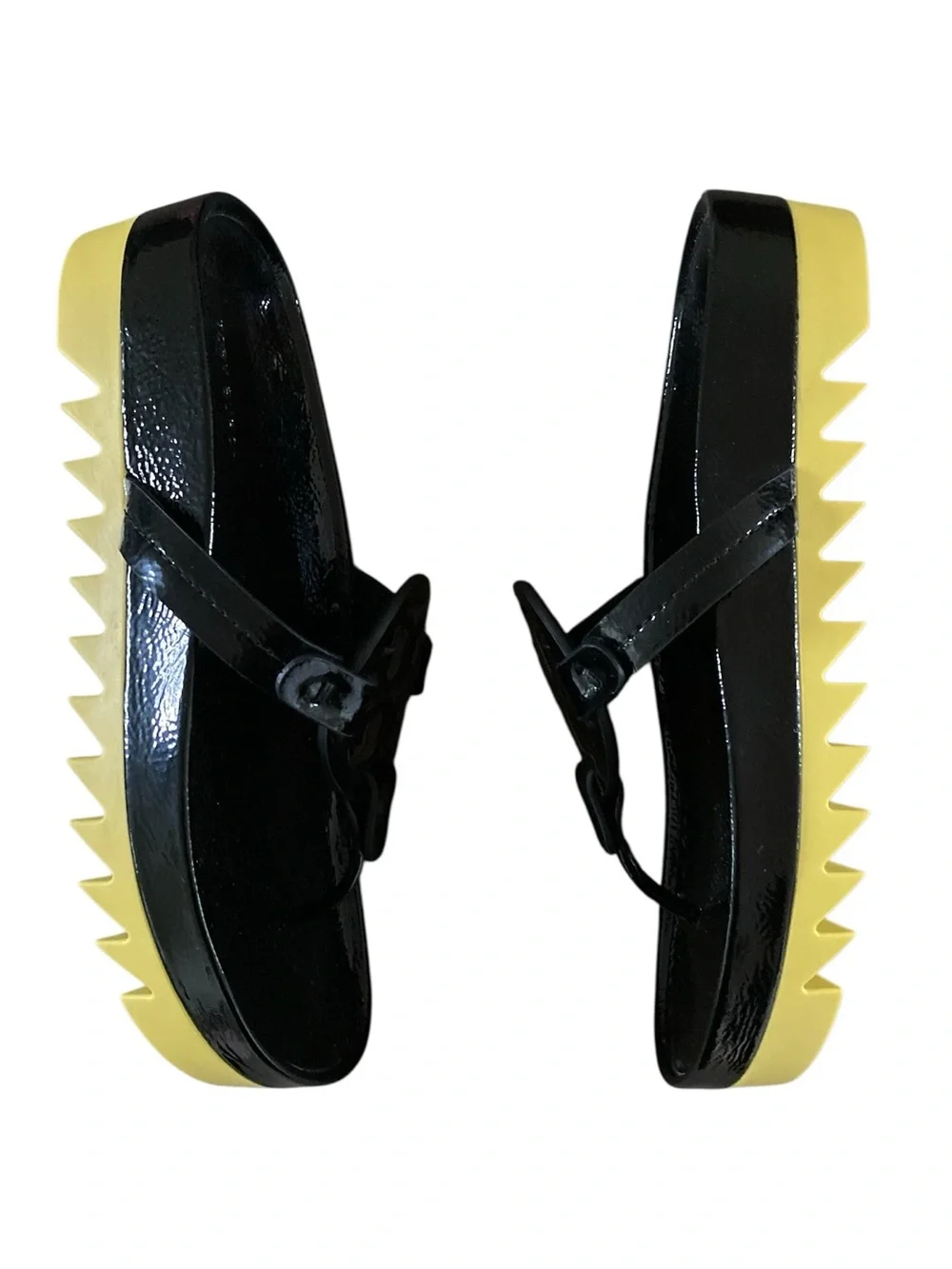 Tory Burch Miller Cloud Lug Sandal NWT Black Patent Leather Logo Cutout Slide
