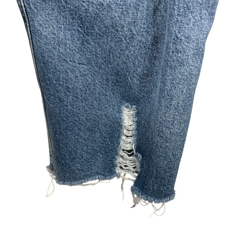 Free People We the Free SZ 26 Cropped Denim Jean Overalls Pockets Distressed