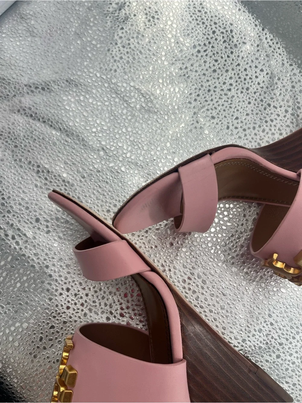 Tory Burch Pink Leather Gold Logo Block Heel Mules Size 5