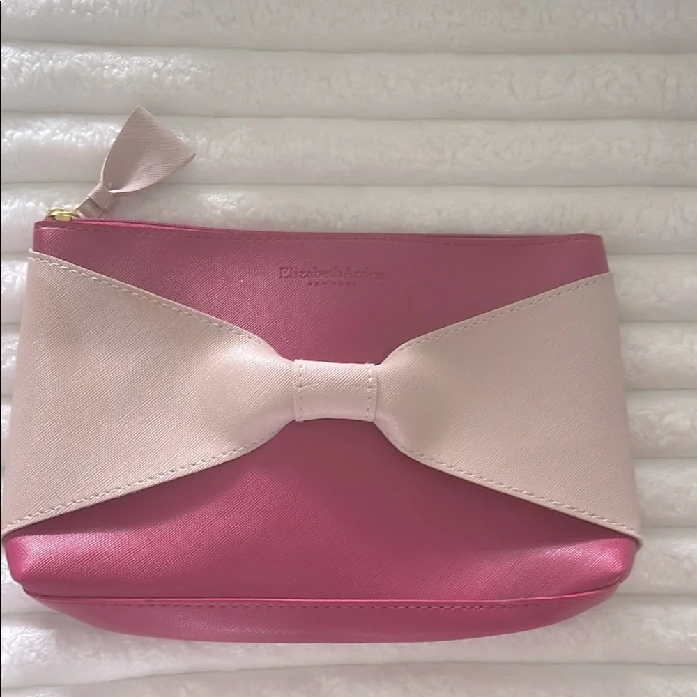 Elizabeth Arden Pink and Cream Bow Cosmetic Bag NWOT
