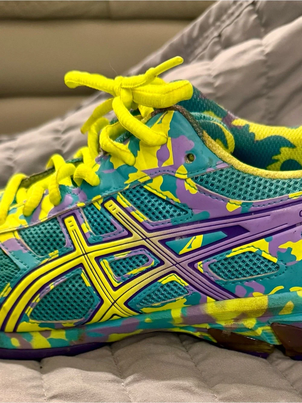 Asics Teal & Yellow Camo Running Sneakers