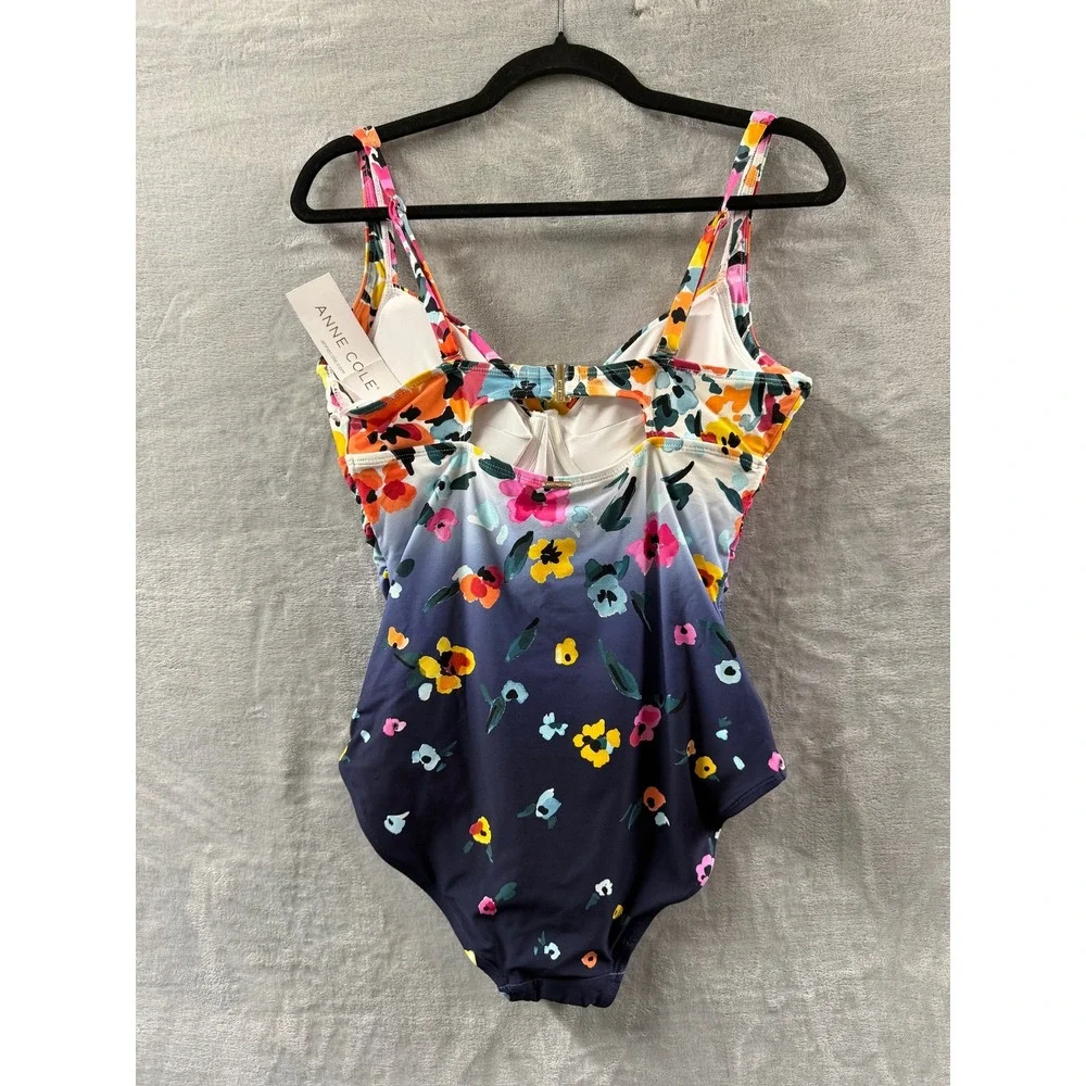 Anne Cole Womens Floral Ombre Twist Front Ruched One Piece Swimsuit Sz 10 $118