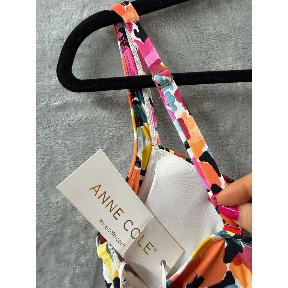 Anne Cole Womens Floral Ombre Twist Front Ruched One Piece Swimsuit Sz 10 $118