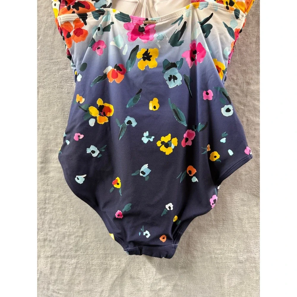 Anne Cole Womens Floral Ombre Twist Front Ruched One Piece Swimsuit Sz 10 $118