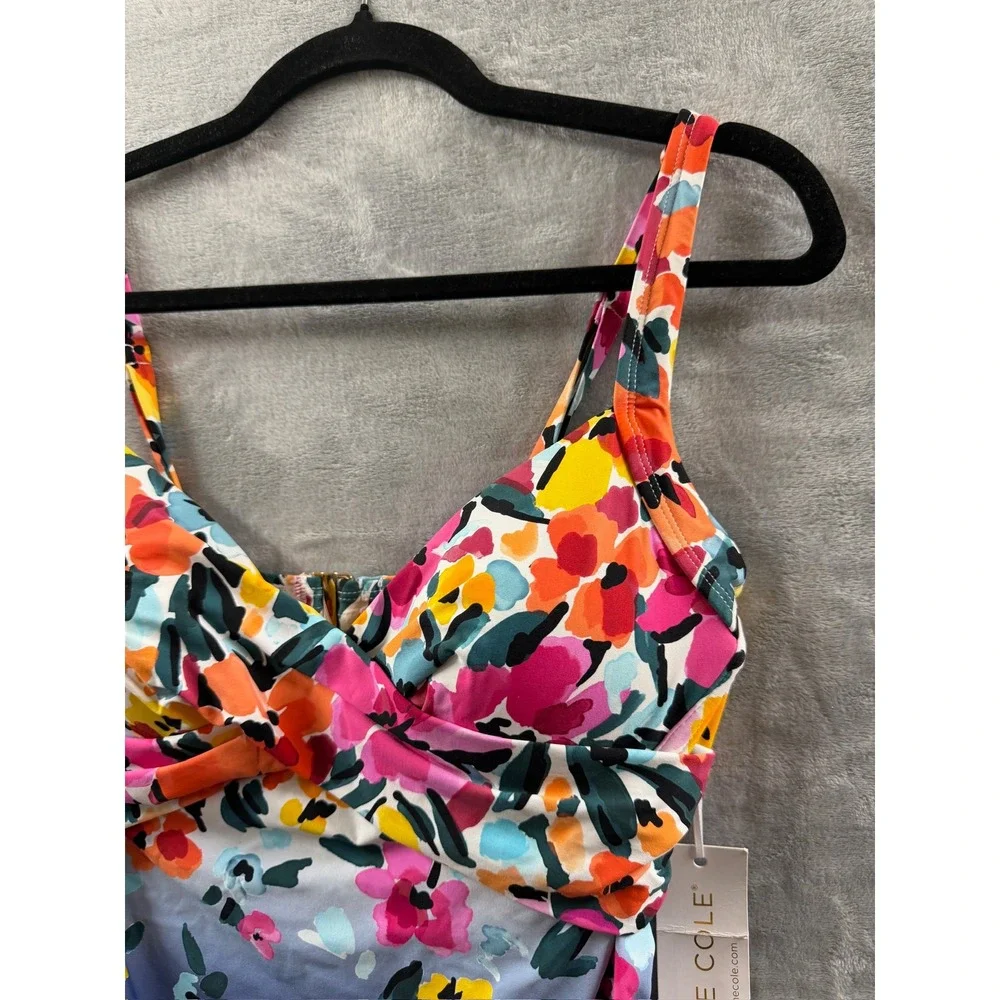 Anne Cole Womens Floral Ombre Twist Front Ruched One Piece Swimsuit Sz 10 $118