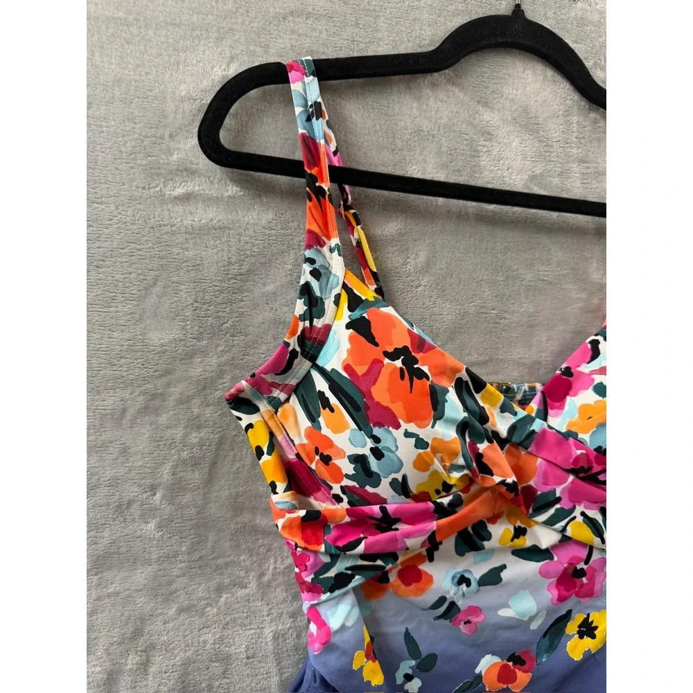 Anne Cole Womens Floral Ombre Twist Front Ruched One Piece Swimsuit Sz 10 $118