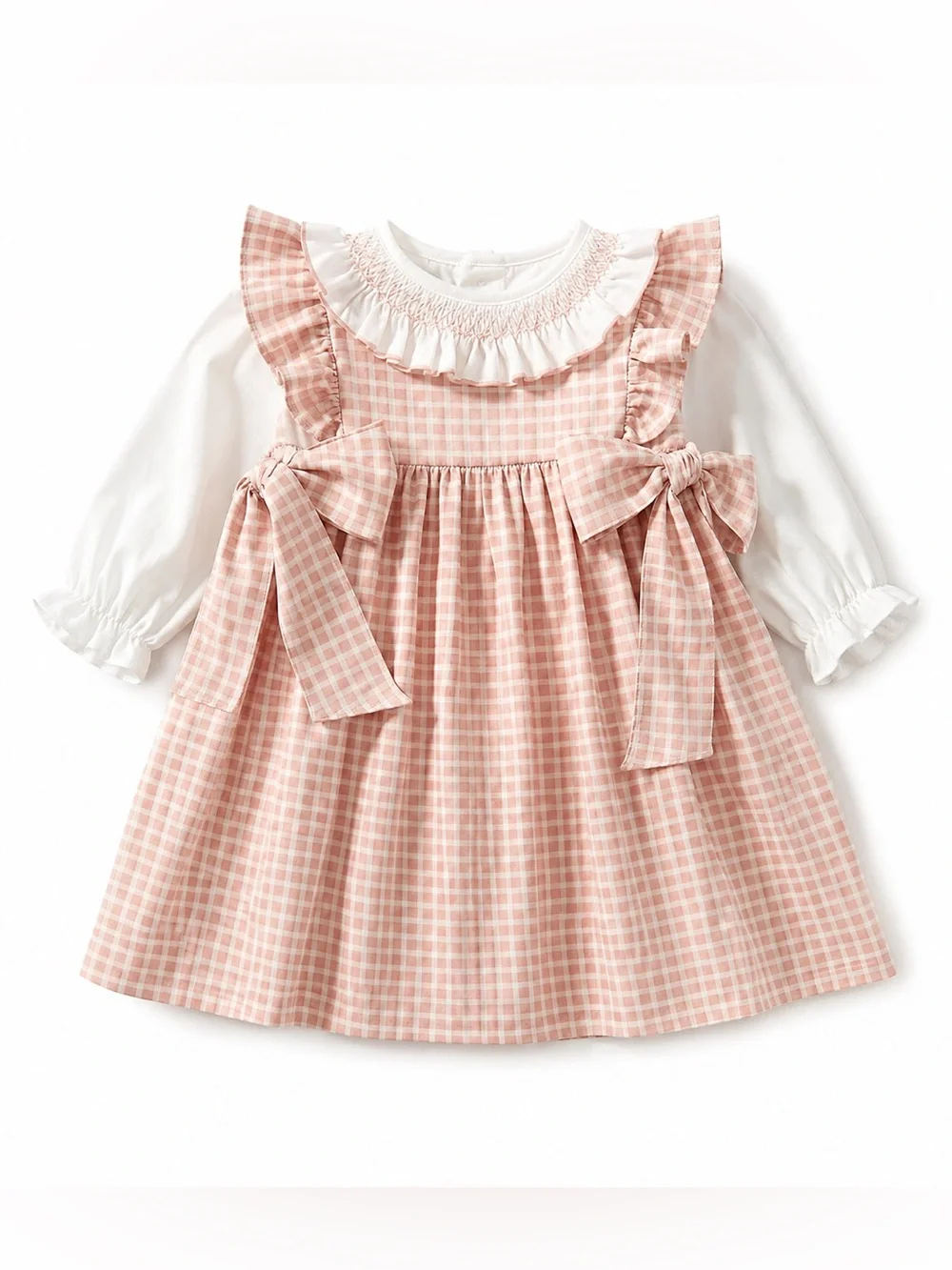 NWT Edgehill Collection Baby Girls Long Sleeve Check Side-Bow Dress Sz 6X