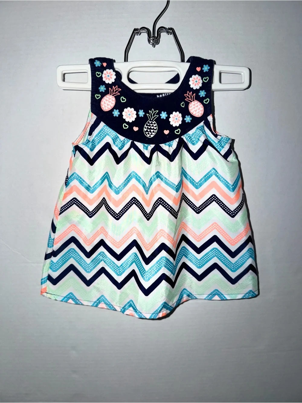 healthtex Navy Pink Mint Chevron Pineapple Tank Dress