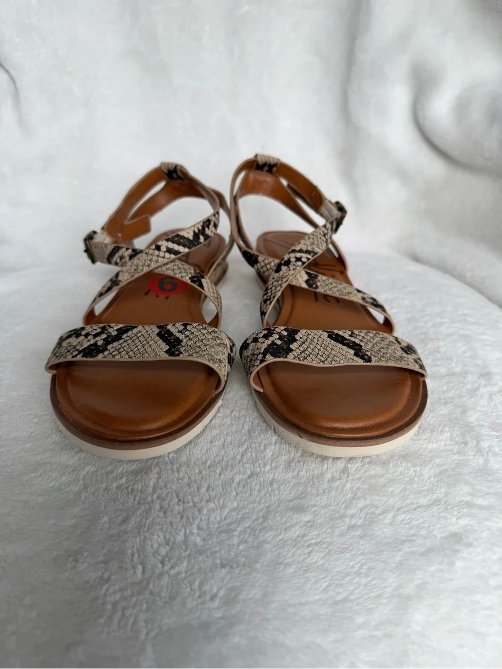 Zodiac Snake-Print Strappy Sandals - Tan and Black