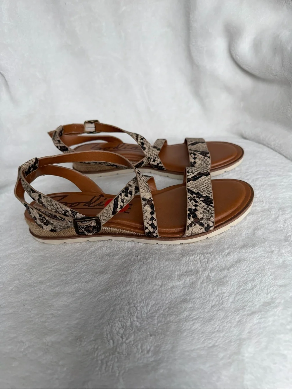 Zodiac Snake-Print Strappy Sandals - Tan and Black