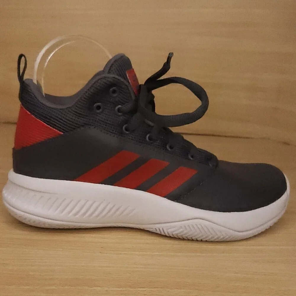 Adidas Boys Grey Red Stripe High Top Sneaker 4 1/2