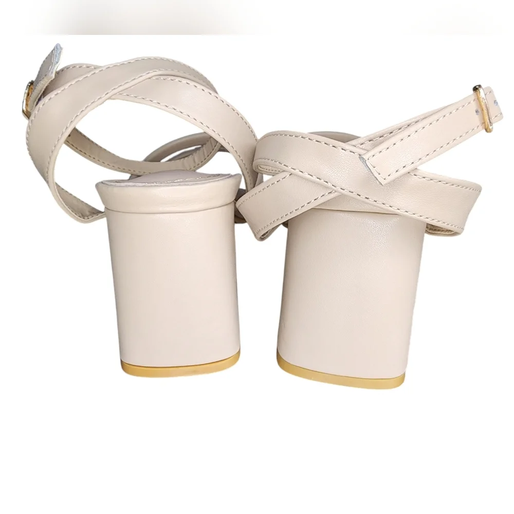 CYBLING nude strappy block heel sandals size 37 square toe ankle buckle
