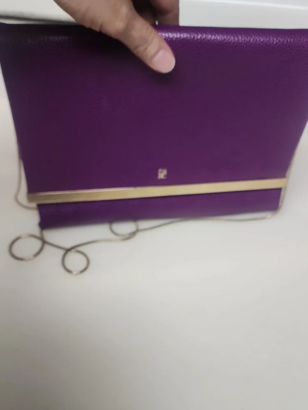 Carolina Herrera Purple Leather Clutch with Silver Chain