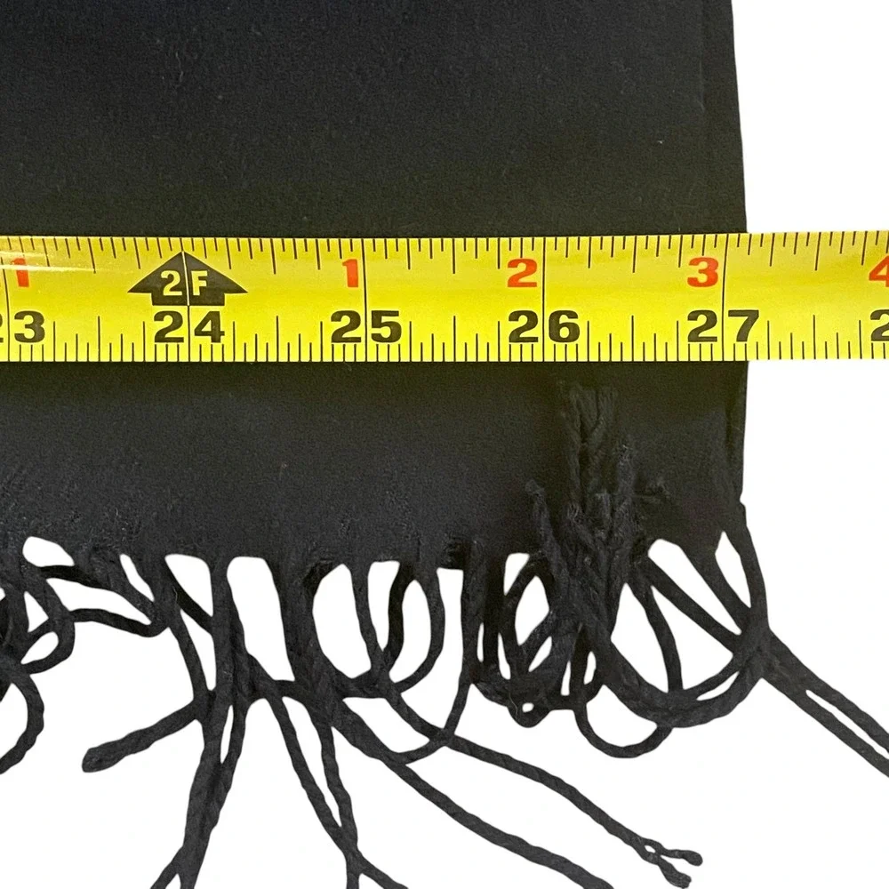 Womens Black Pashmina Shawl Wrap Scarf with Tassel Fringe Solid Classic 27in W