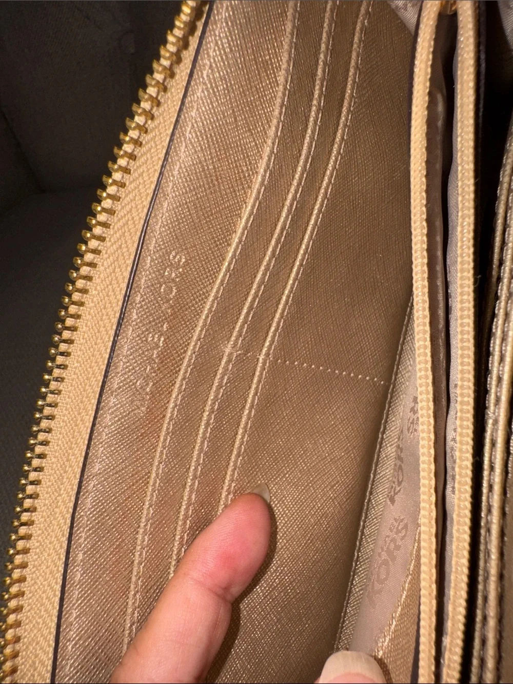 Michael Kors Cream Monogram Zip Wallet with Gold Accents