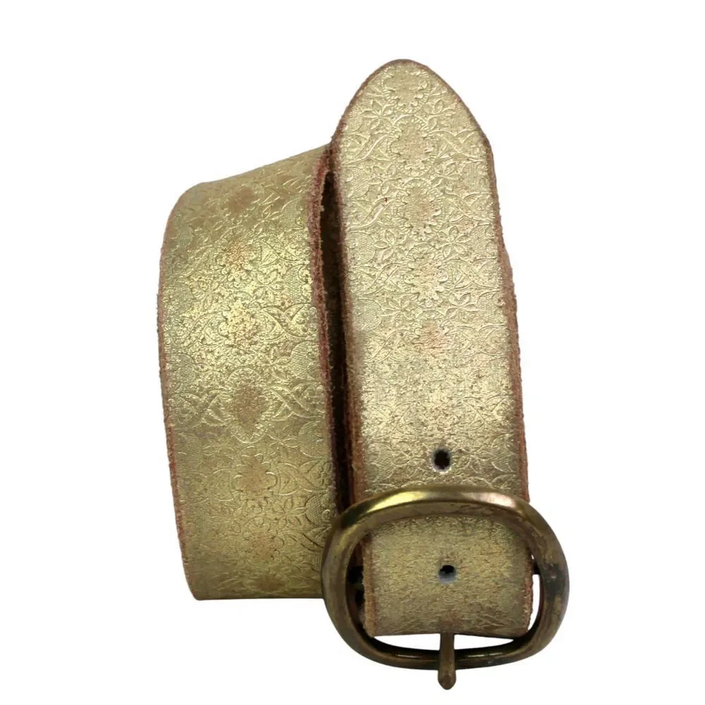TOOLED GOLD BEIGE GENUINE LEATHER 1 3/8