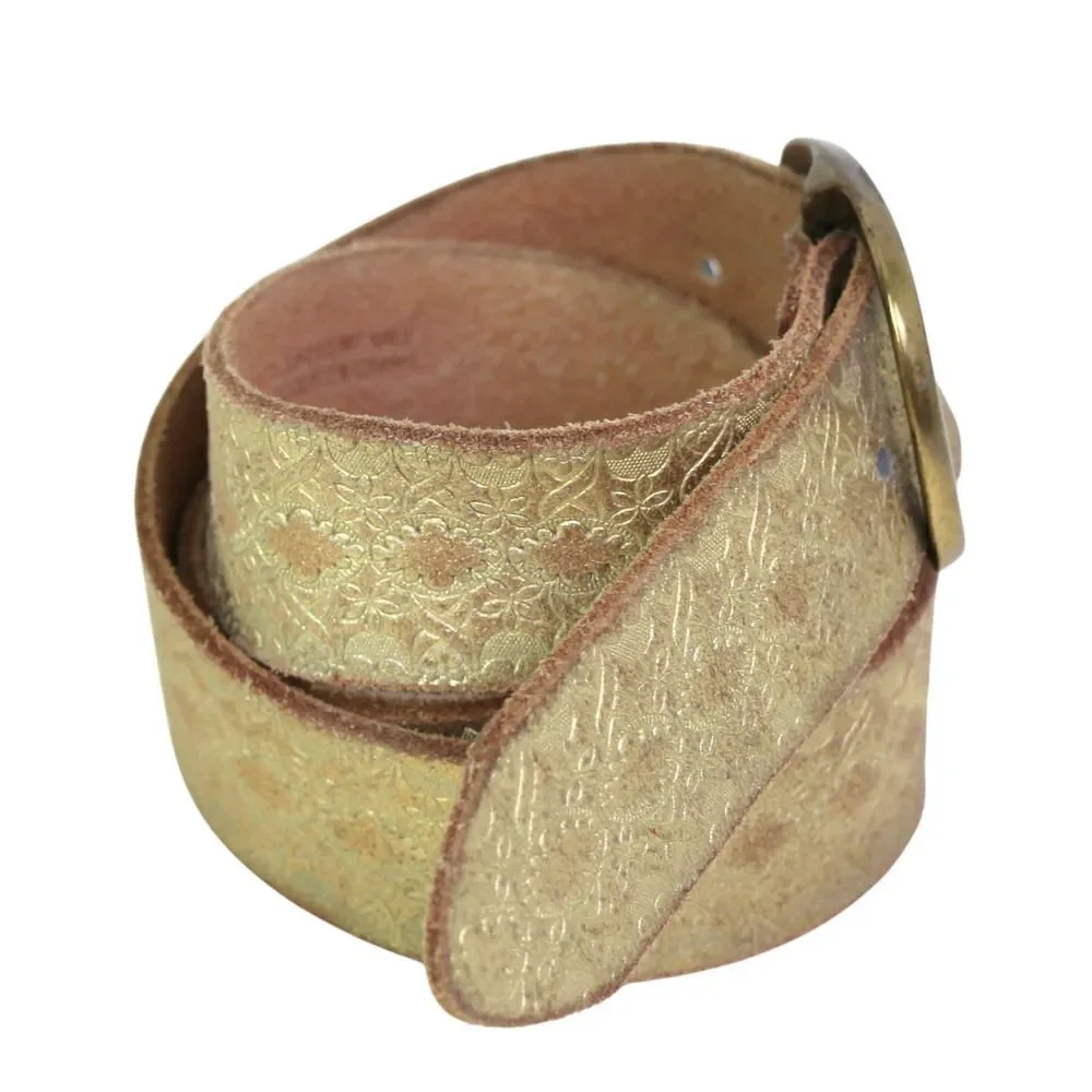 TOOLED GOLD BEIGE GENUINE LEATHER 1 3/8