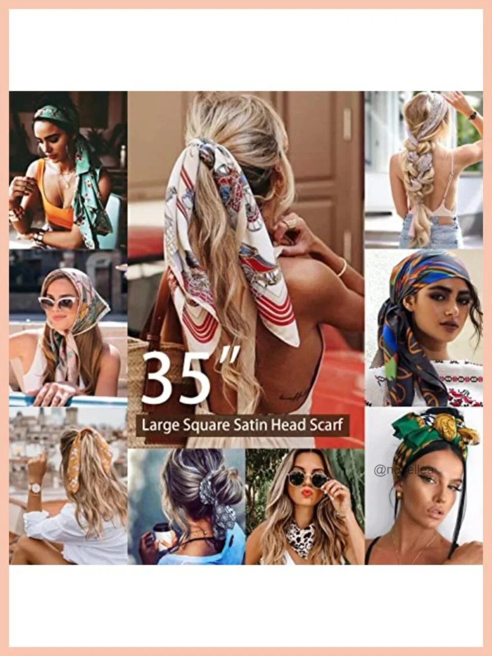 4-Pack Large Square Satin Head Scarves - Polyester Silk Scarf for Women