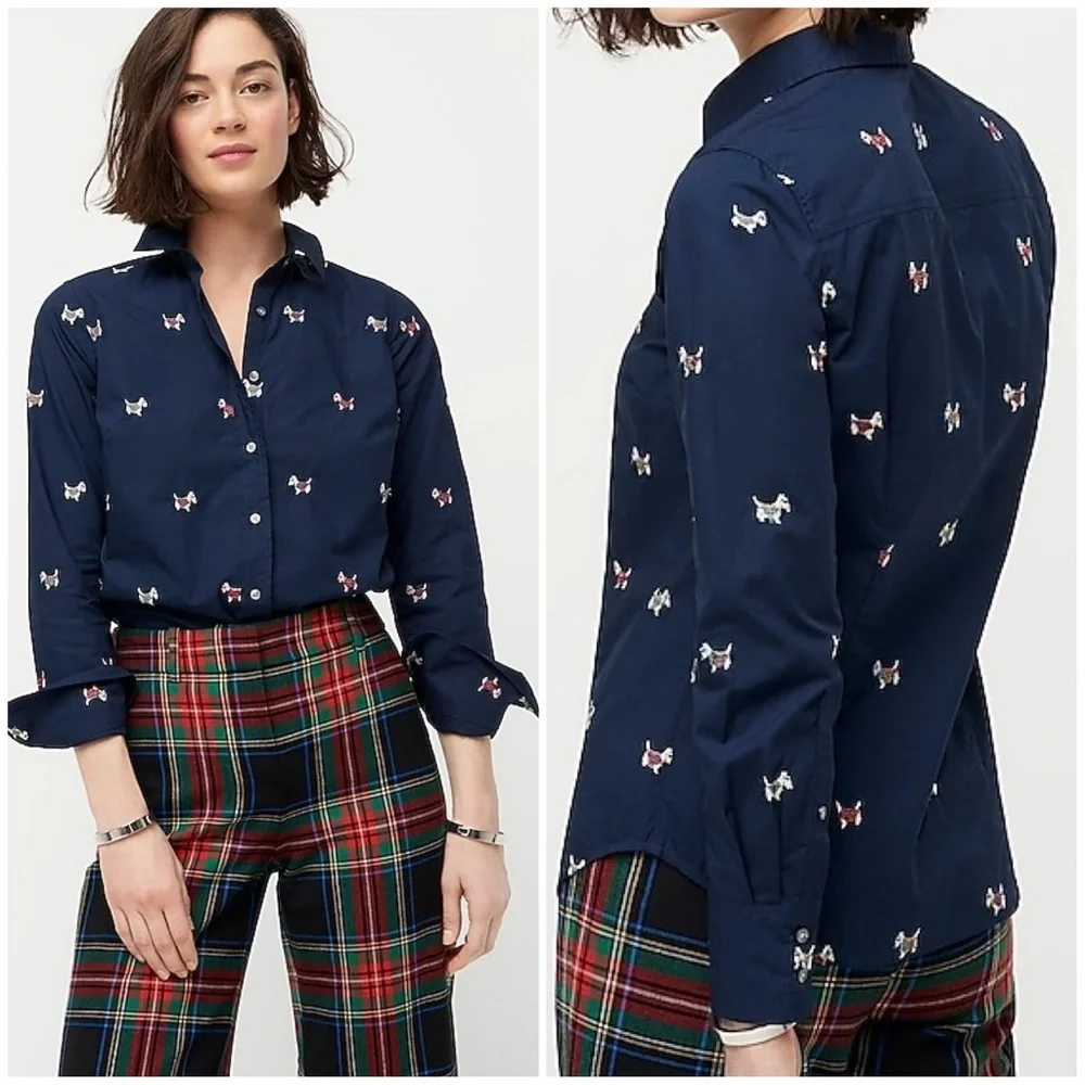 J.Crew Dog Emborided Slim Shirt