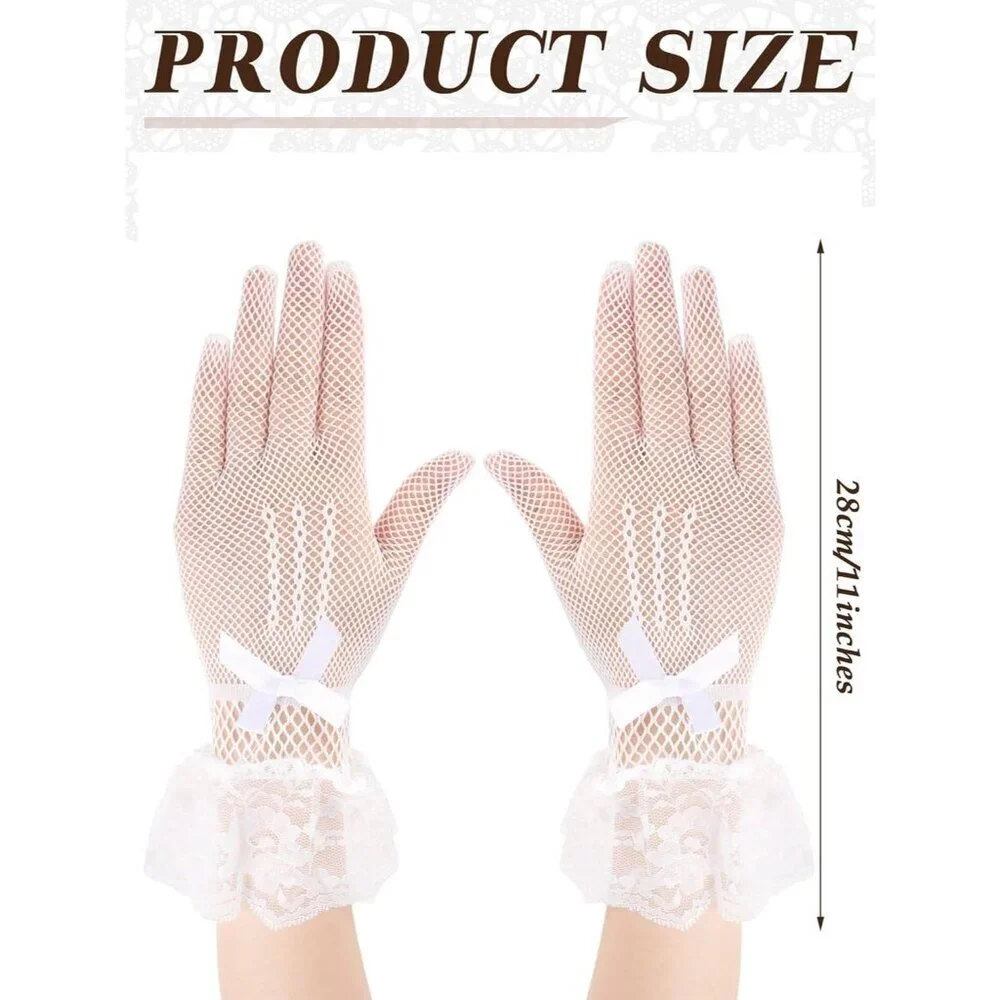 Women's Elegant Cream Short Bow Style Lace Gloves Dinner Wedding Party Prom
