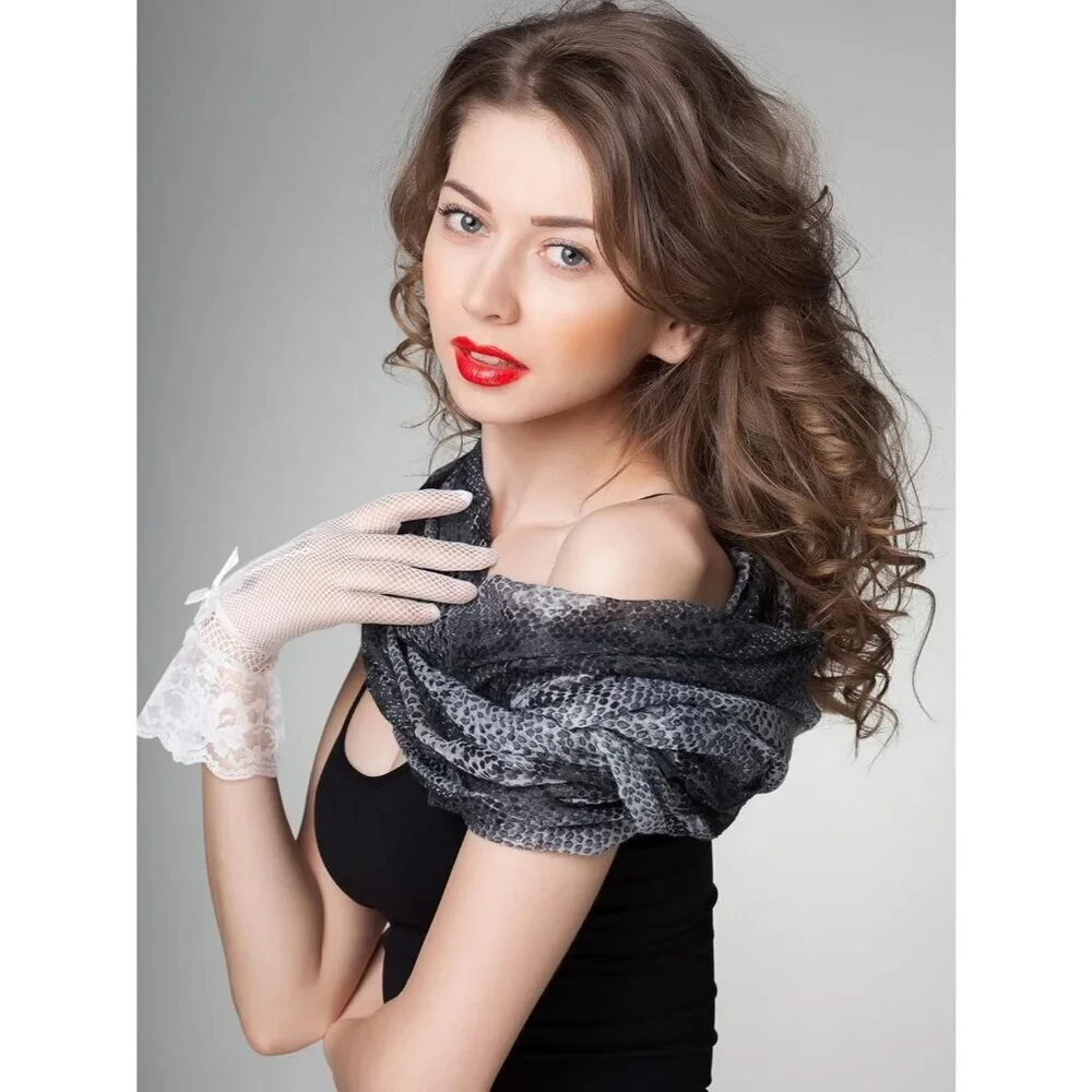 Women's Elegant Cream Short Bow Style Lace Gloves Dinner Wedding Party Prom