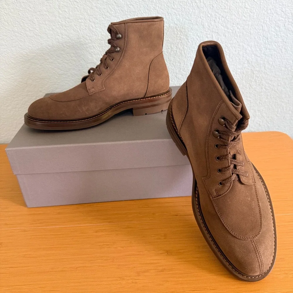 Aquatalia Raymond Suede Boots Mens 7 Mushroom Brown Weatherproof Lace Up Italy