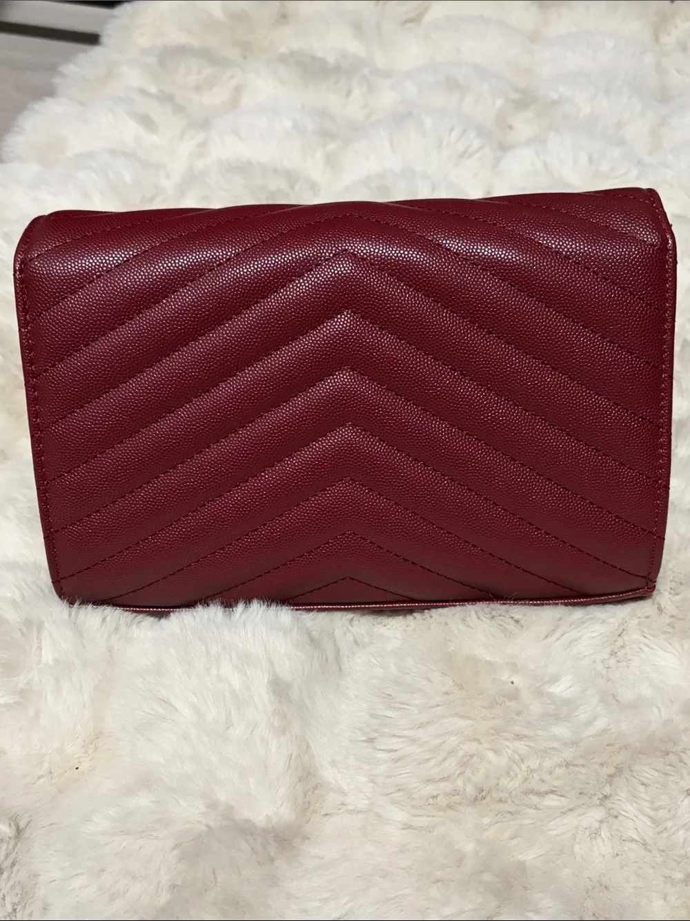 Quilted Envelope Clutch crossbody in Burgundy with Gold Logo