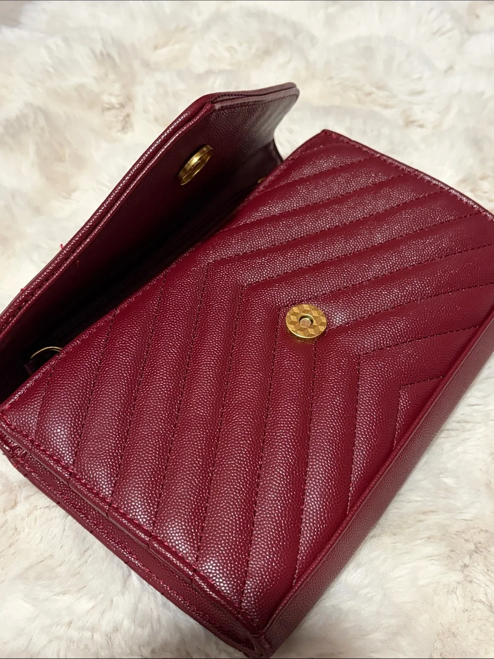 Quilted Envelope Clutch crossbody in Burgundy with Gold Logo