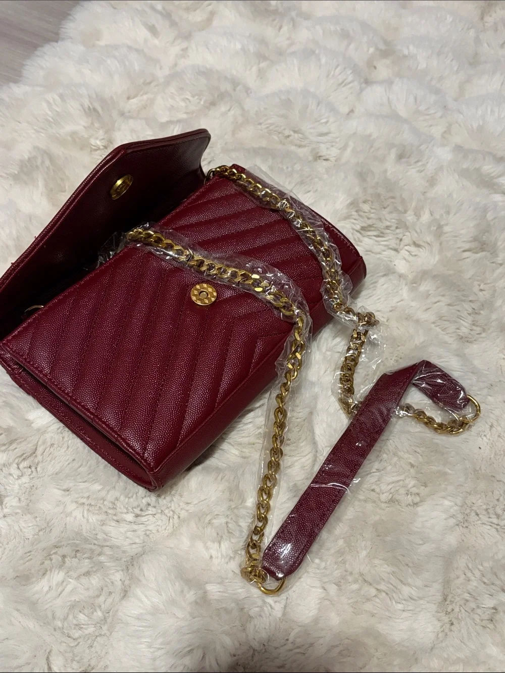 Quilted Envelope Clutch crossbody in Burgundy with Gold Logo