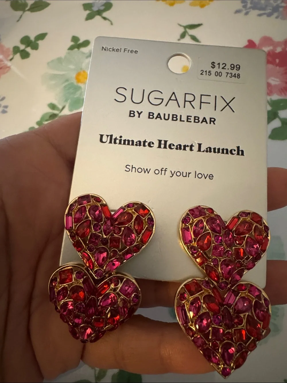 Sugarfix by BaubleBar Double Heart Drop Earrings — Pink Gem Accents