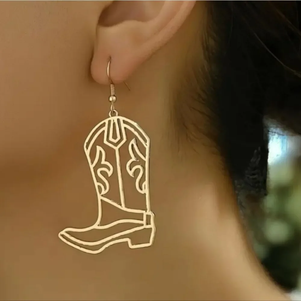 Gold Cowboy Boot Earrings Western Cowgirl Nashville Jewelry Rodeo Honky Tonk Fun