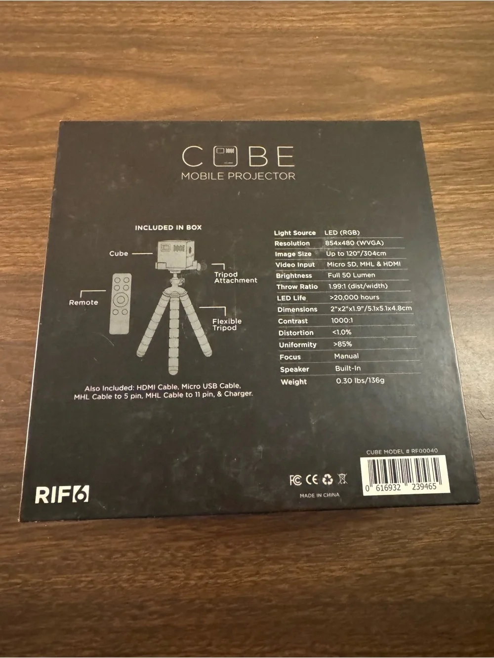 RIF6 Cube Mobile Projector Mini Portable Pico Projector w/ Box Remote Tripod