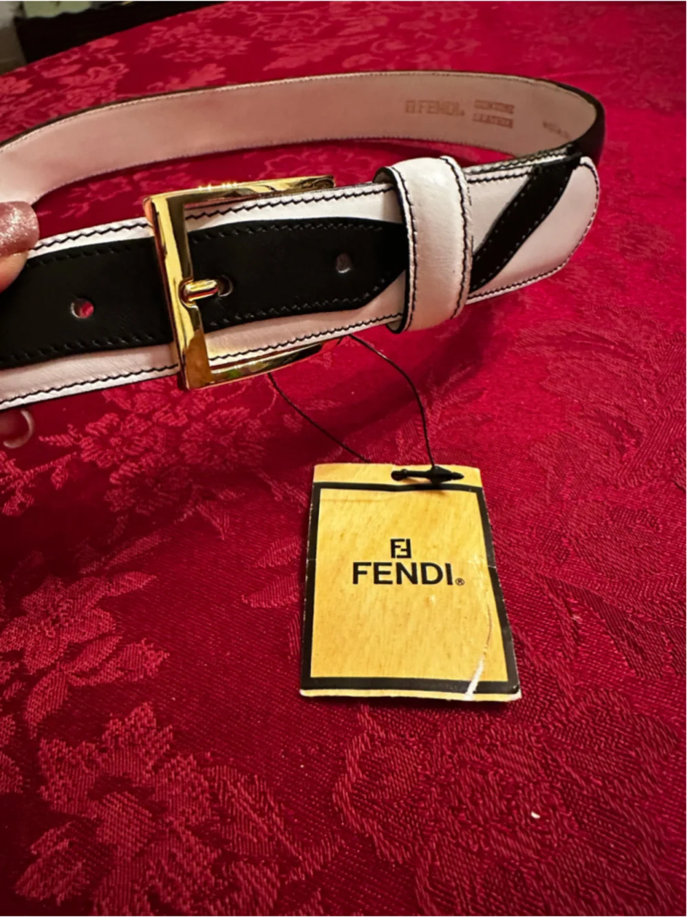 Fendi Black & White Leather Print Belt 40cm