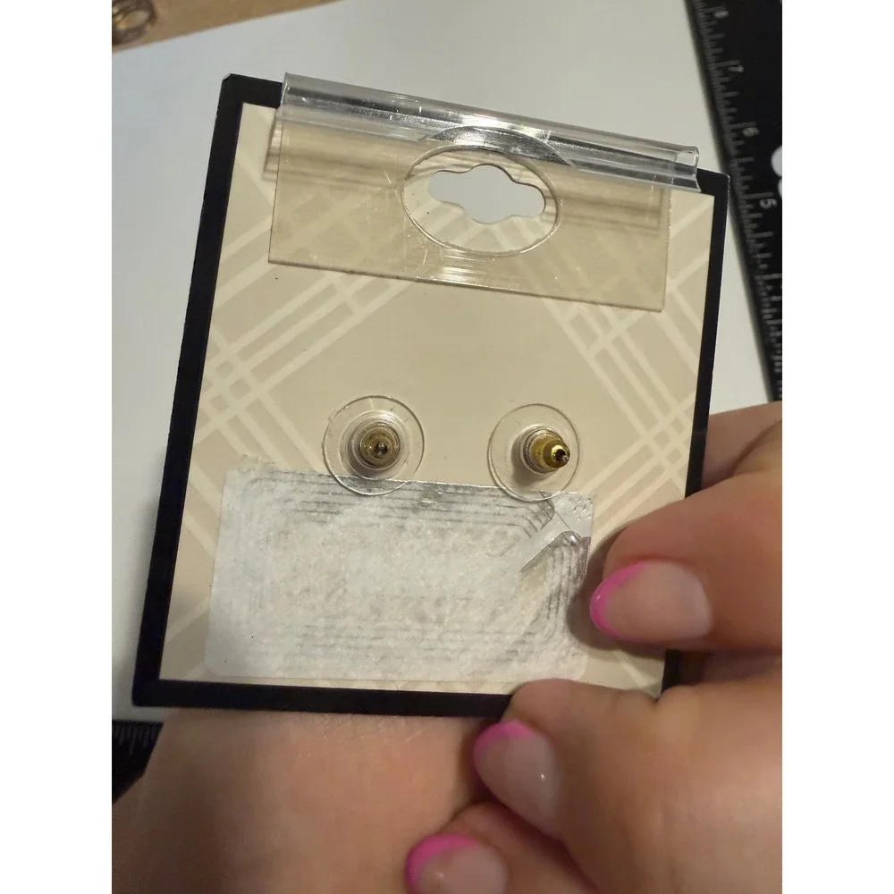 Dana Buchman White Cabochon Gold Tone Stud Earrings Minimalist Modern Post Back
