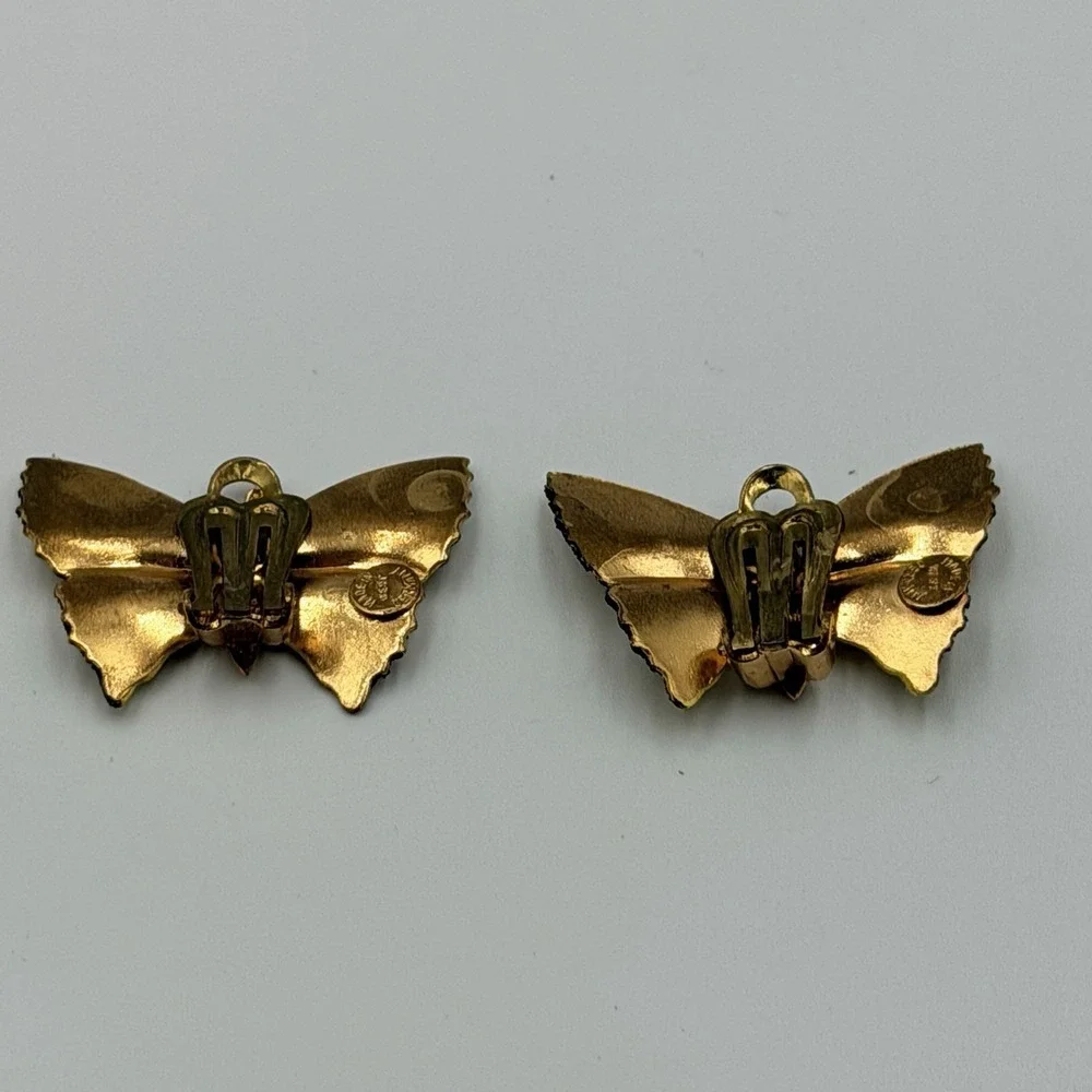Vtg Butterfly Earrings Sugared Enamel Clip On‎ West Germany Yellow