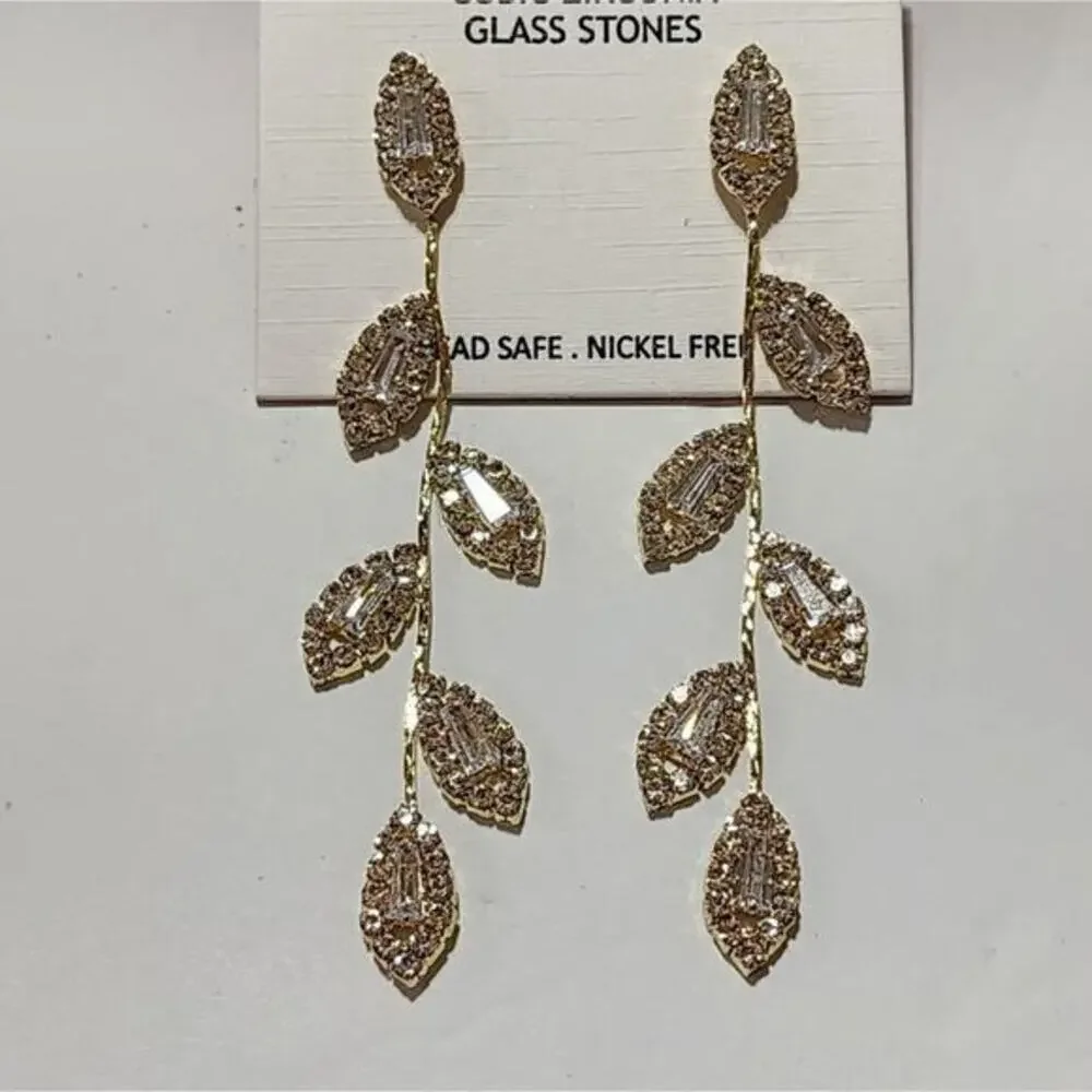 Christian Siriano Jeweled Leaf‎ Drop Chandelier Earrings New