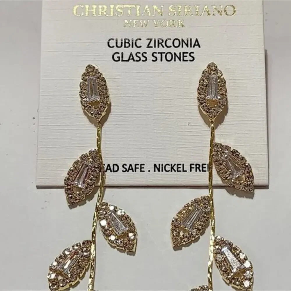 Christian Siriano Jeweled Leaf‎ Drop Chandelier Earrings New