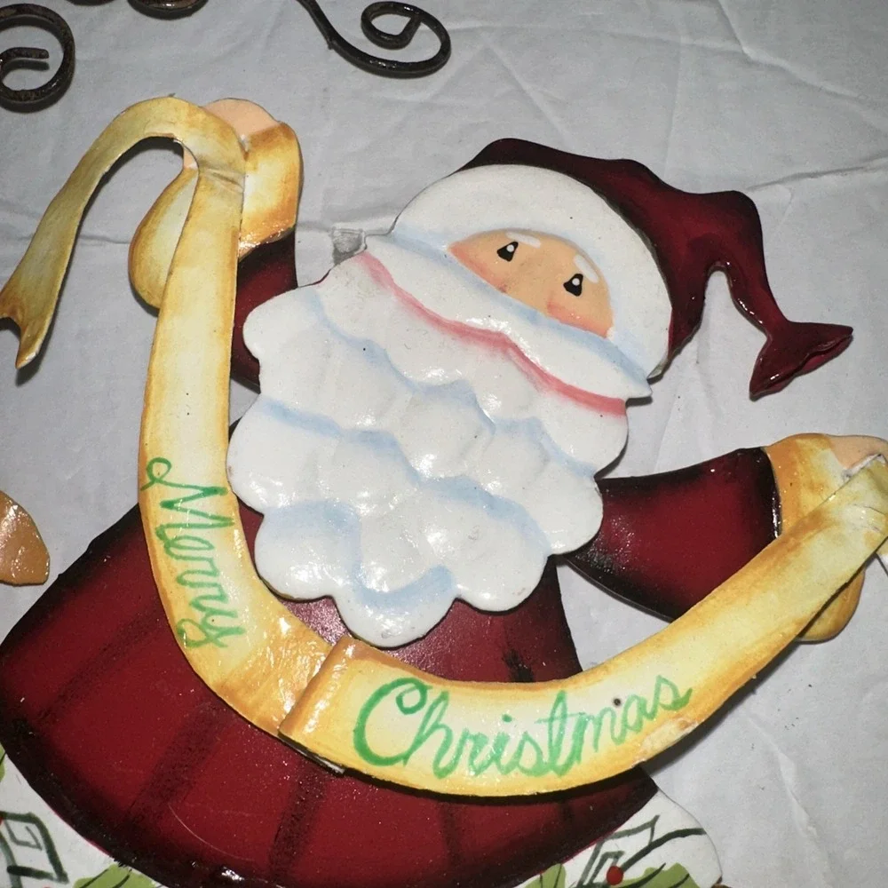 Metal Christmas Red Santa And Brown Reindeer Holiday Wall Decor 8x10‎