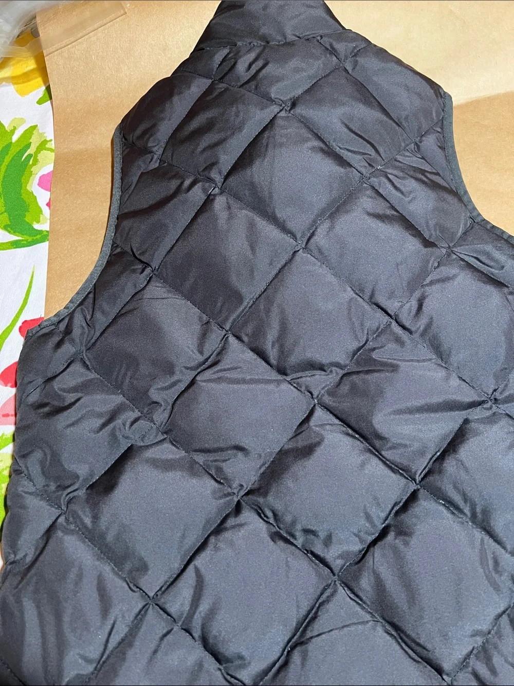 J. Crew Black Quilted Puffer Vest with Gold Zipper Down Filled