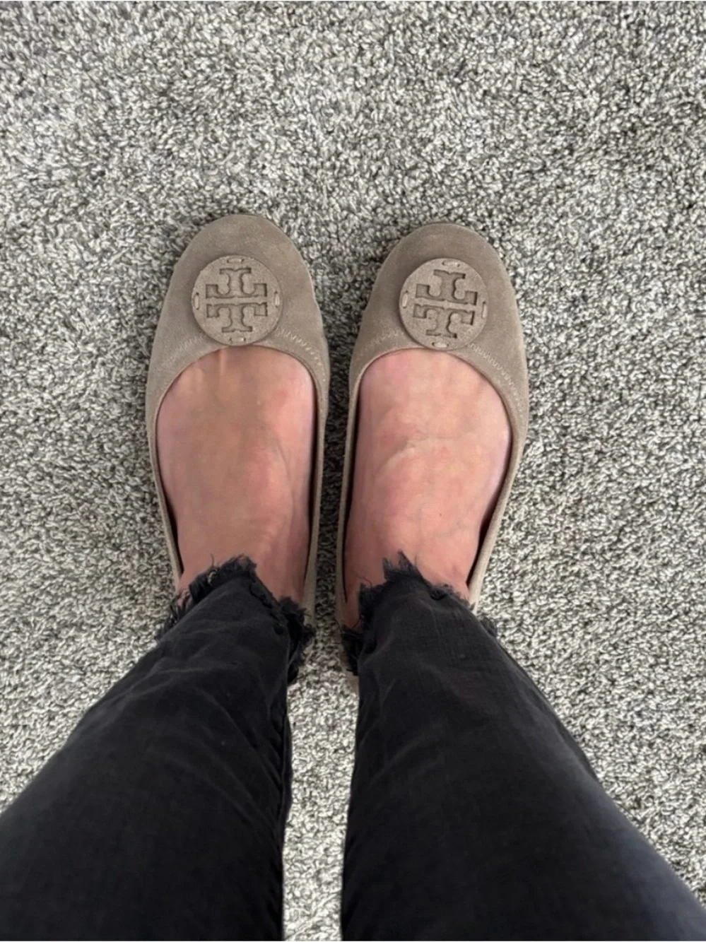 Tory Burch Minnie Suede Travel Ballet Flats in Rocky Pebble