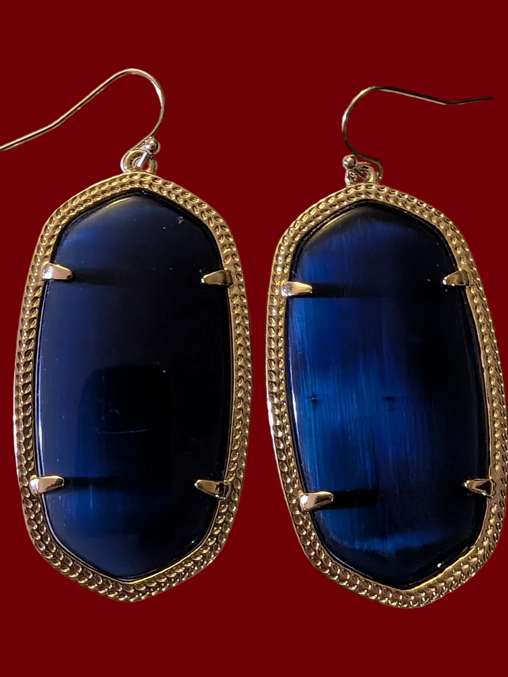 Kendra Scott Danielle Gold-Frame Blue Cats Eye Stone Drop Earrings
