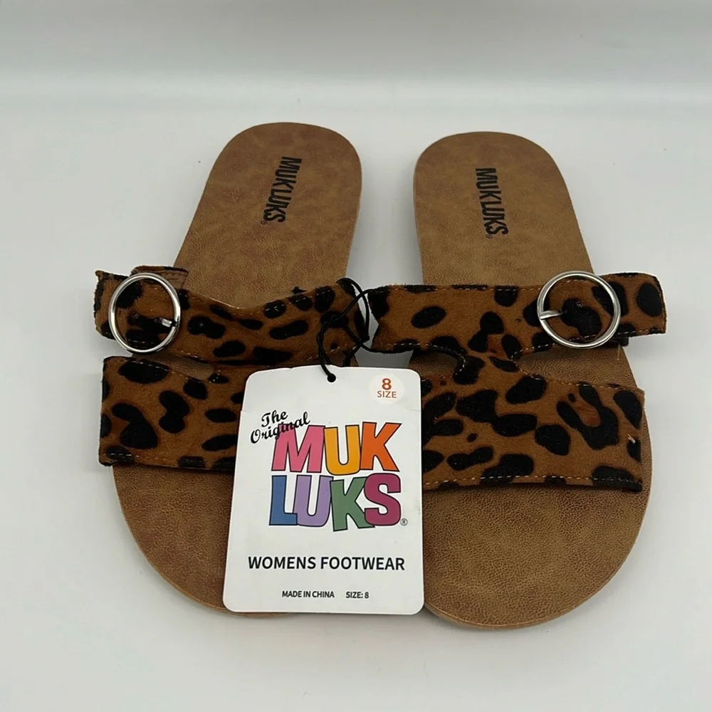 MukLuks About You Slotted Sandal Tan Animal Print Leopard Slip On Sandals‎ 8
